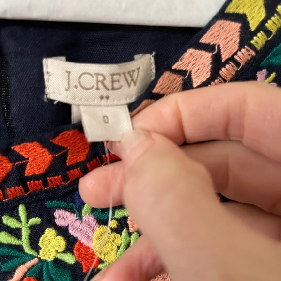 J. Crew Navy linen/cotton tank dress with multicolor floral embroidery, NWT - Picture 4 of 12